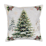 Christmas Pillow Cover, Snowy Christmas Tree Tapestry with Gold Lurex, Soft Velvety Touch