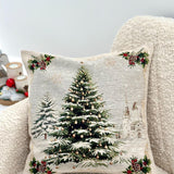 Christmas Pillow Cover, Snowy Christmas Tree Tapestry with Gold Lurex, Soft Velvety Touch