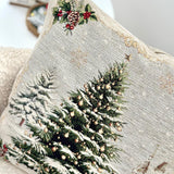 Christmas Pillow Cover, Snowy Christmas Tree Tapestry with Gold Lurex, Soft Velvety Touch