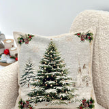 Christmas Pillow Cover, Snowy Christmas Tree Tapestry with Gold Lurex, Soft Velvety Touch