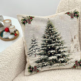 Christmas Pillow Cover, Snowy Christmas Tree Tapestry with Gold Lurex, Soft Velvety Touch