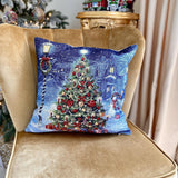 Christmas Tapestry Pillow Cover, Snowy Village, Silver Lurex Shimmer (18x18 in)