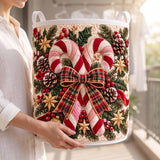 Tartan Bow & Candy Canes | Quilted Laundry Basket