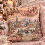 Vintage Santa Sleigh Winter Village Spun Polyester Square Pillow