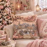 Vintage Santa Sleigh Winter Village Spun Polyester Square Pillow