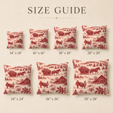 Christmas Toile Pillow Cover, Red Tree Farm and Horse Sleigh