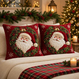 Santa Claus Wreath Quilted Pillow, Christmas Bell Print Throw Pillow, Red Holly Pinecone Cushion, Cozy Bedroom Decor, Holiday Gift
