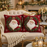Santa Claus Wreath Quilted Pillow, Christmas Bell Print Throw Pillow, Red Holly Pinecone Cushion, Cozy Bedroom Decor, Holiday Gift
