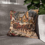 Christmas Village Horse-Drawn Sleigh Decorative Pillowcase