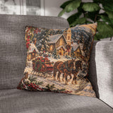 Christmas Village Horse-Drawn Sleigh Decorative Pillowcase