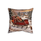 Christmas Sleigh in Snowy Village Faux Linen Pillow