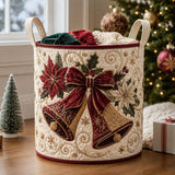 Cream Bells & Poinsettia Bow | Quilted Laundry Basket