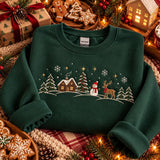 Green Snowy Cabin Row | Cozy Sweater