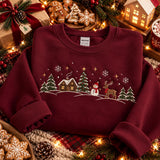 Green Snowy Cabin Row | Cozy Sweater