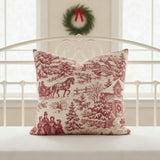 Red Christmas Toile Pillow Cover, French Village Sleigh Toile de Jouy Throw Pillow, Cranberry Ivory Cottage Holiday Cushion