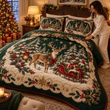 Sleigh Stag Emerald | Quilted Bedding Set