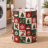 Red & Green Holiday Checkerboard | Quilted Laundry Basket
