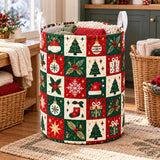Red & Green Holiday Checkerboard | Quilted Laundry Basket