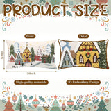 Christmas Pillows - 12 x 20 Inch Christmas Village Pillow Cover, Embroidered Snowy Town with Trees and Golden Snowflakes