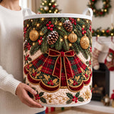 Plaid Bow & Golden Baubles | Quilted Laundry Basket