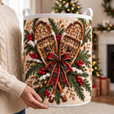 Snowshoes & Plaid Bow | Quilted Laundry Basket