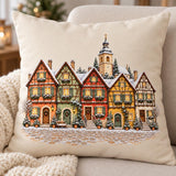 Christmas Village Cushion Cover with Half-Timbered Houses in the Snow | Advent Decoration Winter Village Old Town | Winter Cushion Half-Timbered Living Room Decoration