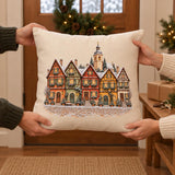 Christmas Village Cushion Cover with Half-Timbered Houses in the Snow | Advent Decoration Winter Village Old Town | Winter Cushion Half-Timbered Living Room Decoration