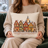 Christmas Village Cushion Cover with Half-Timbered Houses in the Snow | Advent Decoration Winter Village Old Town | Winter Cushion Half-Timbered Living Room Decoration