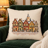 Christmas Village Cushion Cover with Half-Timbered Houses in the Snow | Advent Decoration Winter Village Old Town | Winter Cushion Half-Timbered Living Room Decoration