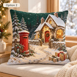 Christmas Pillow Cover, Vintage Santa, Snowy Village &amp; Red Cardinal, Double-Sided Cushion Cover, 14/16/18/20/24 Inch