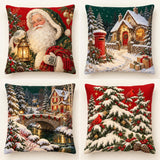 Christmas Pillow Cover, Vintage Santa, Snowy Village &amp; Red Cardinal, Double-Sided Cushion Cover, 14/16/18/20/24 Inch