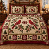Cardinal Holly Wreath | Quilted Bedding Set