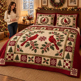 Cardinal Holly Wreath | Quilted Bedding Set
