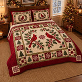 Cardinal Holly Wreath | Quilted Bedding Set