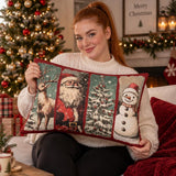 Vintage Santa Deer Christmas Tree Snowman Lumbar Pillow