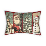 Vintage Santa Deer Christmas Tree Snowman Lumbar Pillow