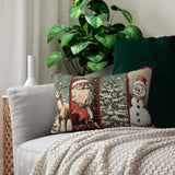 Vintage Santa Deer Christmas Tree Snowman Lumbar Pillow