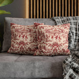 Christmas Toile Pillow Cover, Red French Toile Winter Village with Hidden Raccoons, Vintage Holiday Throw Pillow, Cozy Christmas Cushion