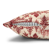 Christmas Toile Pillow Cover, Red French Toile Winter Village with Hidden Raccoons, Vintage Holiday Throw Pillow, Cozy Christmas Cushion