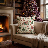 Christmas Village Pillow, Cottage Xmas Cushion, Cottage Holiday Accent, Evergreen Winter Cover