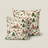 Christmas Village Pillow, Cottage Xmas Cushion, Cottage Holiday Accent, Evergreen Winter Cover