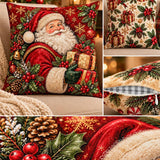 Vintage-Style Santa Christmas Pillow Cover, Red Holiday Design