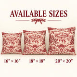 Christmas Toile Pillow Cover, Red French Toile Winter Village with Hidden Raccoons, Vintage Holiday Throw Pillow, Cozy Christmas Cushion