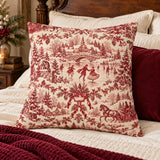 Christmas Toile Pillow Cover, Red French Toile Winter Village with Hidden Raccoons, Vintage Holiday Throw Pillow, Cozy Christmas Cushion