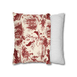 Red Christmas Toile Pillow Cover, Cardinal Christmas Pillowcase, Victorian Winter Sleigh Scene