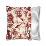Red Christmas Toile Pillow Cover, Cardinal Christmas Pillowcase, Victorian Winter Sleigh Scene