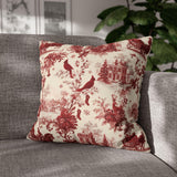 Red Christmas Toile Pillow Cover, Cardinal Christmas Pillowcase, Victorian Winter Sleigh Scene