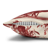 Red Christmas Toile Pillow Cover, Cardinal Christmas Pillowcase, Victorian Winter Sleigh Scene