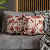 Red Christmas Toile Pillow Cover, Cardinal Christmas Pillowcase, Victorian Winter Sleigh Scene