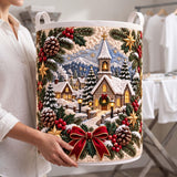 Snowy Village Chapel | Quilted Laundry Basket